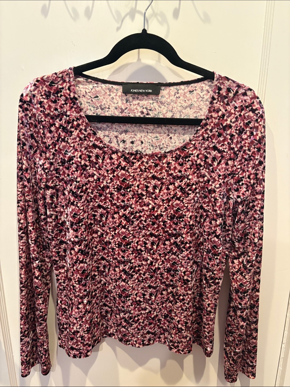 Jones New York Multicolored Pink Mosaic Scoop Neck Long Sleeve Top BN506